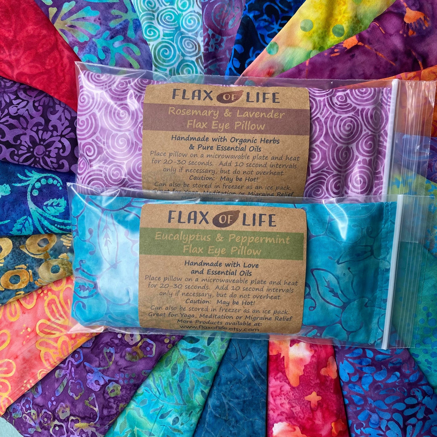 20 Hand-Dyed Batik Flax Eye Pillows with Optional Covers